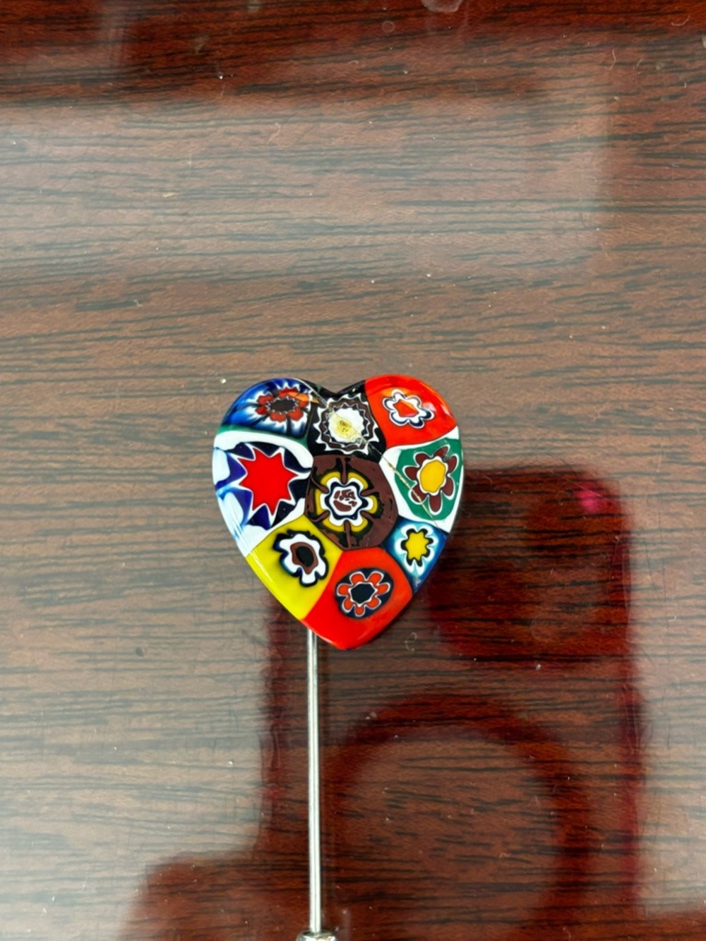 Vintage Colorful Heart Millefiori Stick Pin
